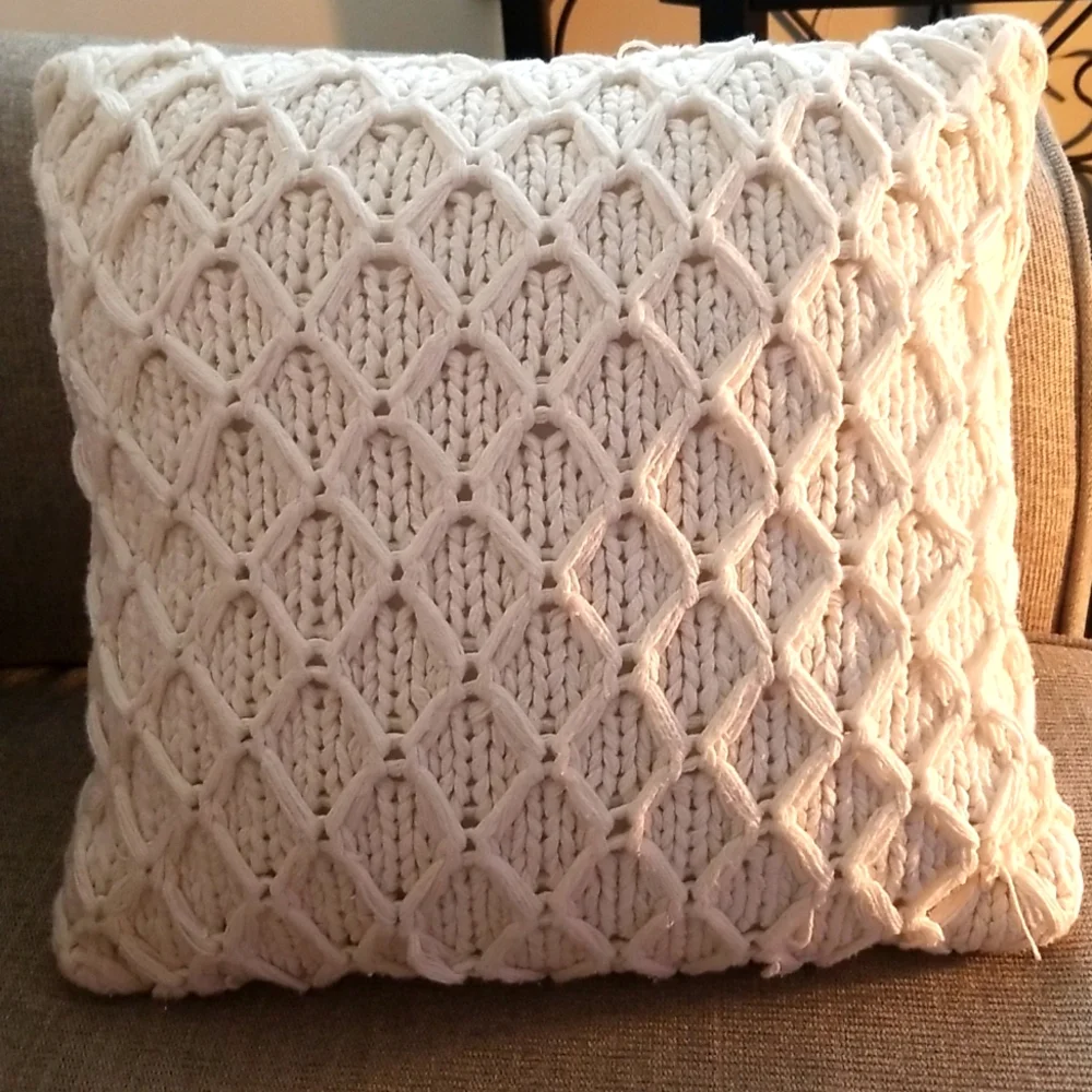 Cream Colored Knit Crochet Decorative Accent Pillow